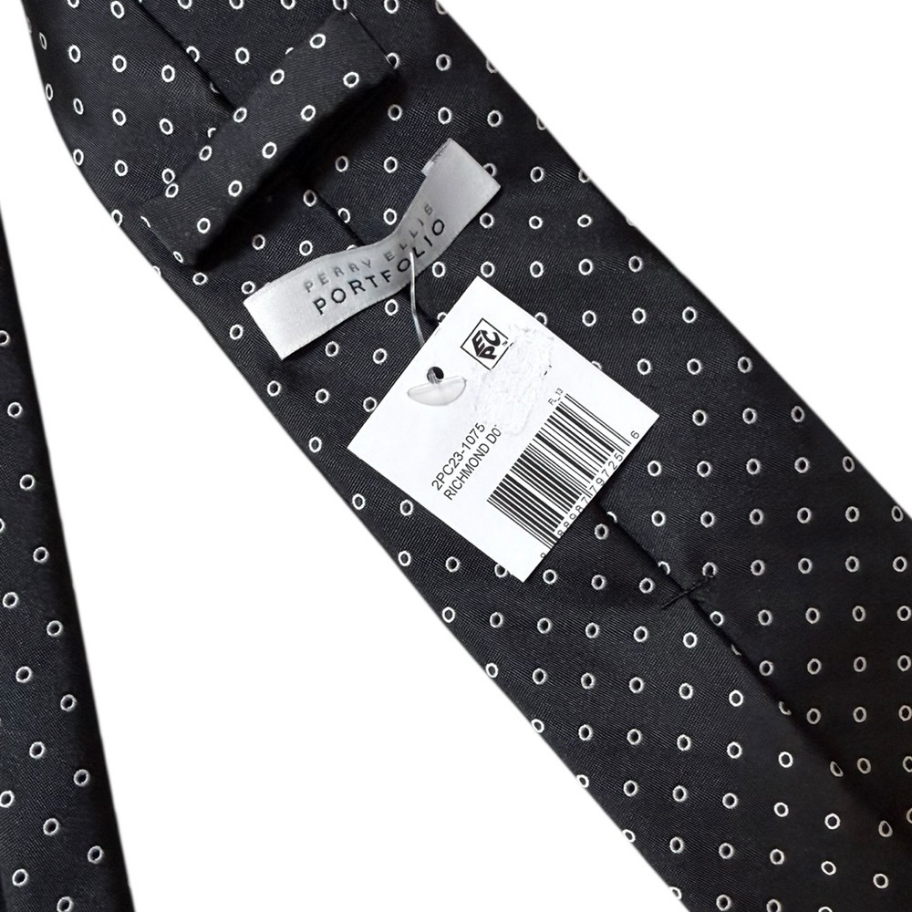 NWT Perry Ellis Portfolio Black Geometric Dot Tie
